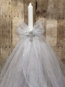 White and silver baptismal candle