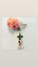 Load image into Gallery viewer, A fun light pink pompom with vertical bead set. Includes a gold cross and pink mati. Can be made in silver as well as purple, green, and blue. Sold in quantities of 10.